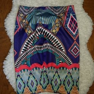 Vibrant Patterned Pencil Skirt